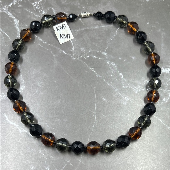 KMT Jewelry - Vintage KMT Faceted Crystal Bead Jet Black Necklace